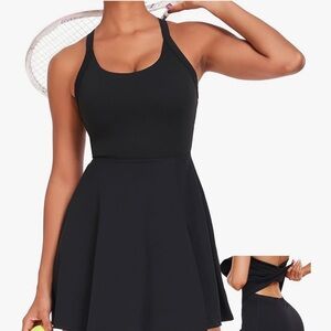 Black Workout Dress with Built-in Shorts & Bra